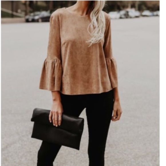 lflor010 Tops - Faux Suede Bell Sleeve Top *LIQUIDATION*